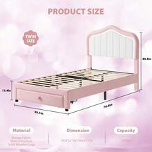 Gaderth Twin Size Bed Frame,Velvet Upholstered Platform Bed Frame,Kids Twin Bed Frame With Headboard,Full Size Bed With Drawer,No Box Spring Needed - TWIN Pink - View 3