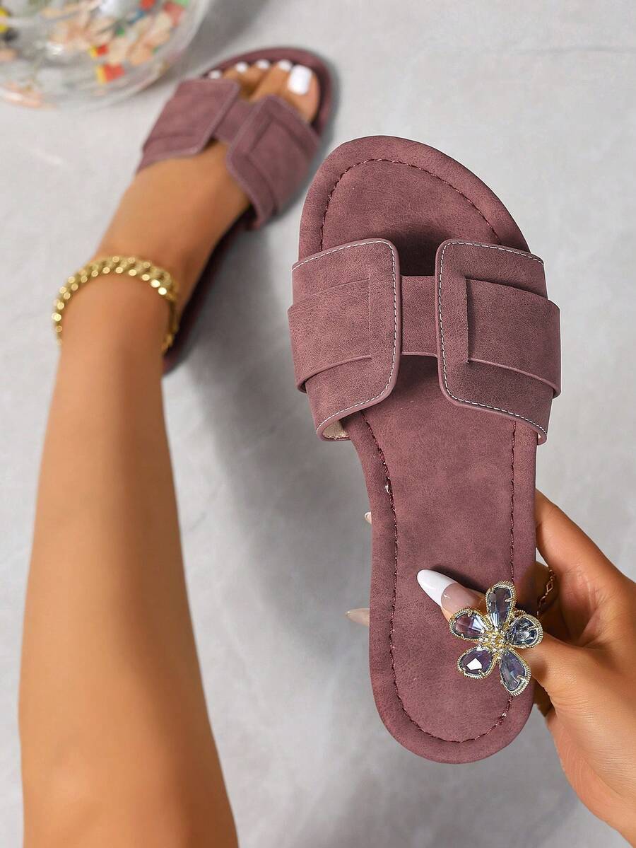 Ximi Ruo Korean Style Casual Flat Slippers For Women, Open Toe, Woven Roman Sandals, Suitable For Spring, Summer, Beach, Vacation, Pair With Dresses, Brown - Red - View 1