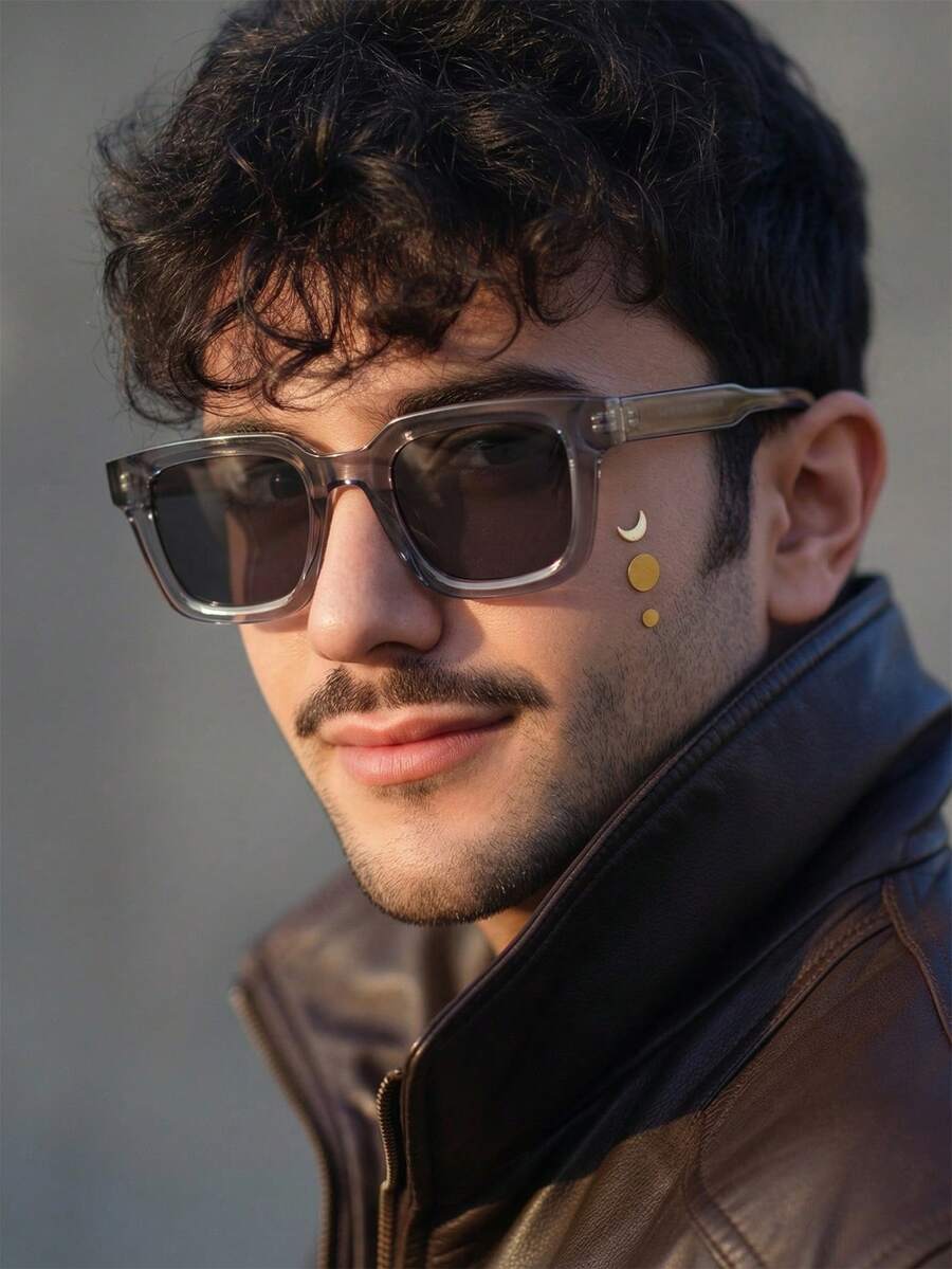 1 Cặp kính thời trang nam gọng vuông màu xám trong suốt bằng nhựa PC, phong cách đường phố. - Màu xám trong suốt - Xem 1