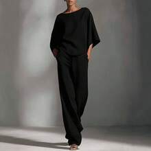 2026 European And American Spring/Summer Vacation Cotton And Linen Style Top And Pants Set For Women - Khaki Gray - View 4