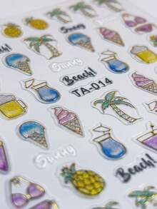 1pc 5D Jelly Sunny Beach Summer Nail Stickers Embossed Pearly Luster Vacation Style Shiny Pineapple Coconut Palm Tree Ice Cream Drink Sea Nail Art Decals DIY Wedding Nail Charms Decoration Party/Holiday Nail Supplies - Multicolor - View 6