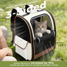Mochila para gatos con malla transpirable para gatos pequeños y medianos perros y cachorros de hasta 16 libras mochila de transporte plegable para mascotas ventilada para viajes - Beis - Ver 3