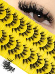 10 pares de pestañas postizas de estilo de dibujos animados esponjosas, diseño de ojos de gato natural, de mink falso, herramientas de maquillaje, pestañas postizas - Ver 1