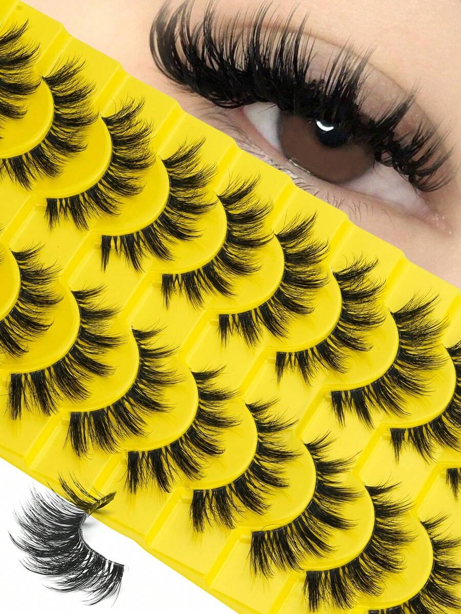 10 pares de pestañas postizas de estilo de dibujos animados esponjosas, diseño de ojos de gato natural, de mink falso, herramientas de maquillaje, pestañas postizas - Ver 1