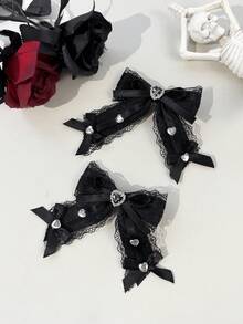 2 chiếc kẹp tóc hình trái tim đính pha lê ren kiểu Gothic, phù hợp cho trang phục ngày lễ và sử dụng hàng ngày dành cho những người yêu thích phong cách Gothic, mùa hè, du lịch, phụ kiện đội đầu, lễ hội, sinh nhật. - màu đen - Xem 5