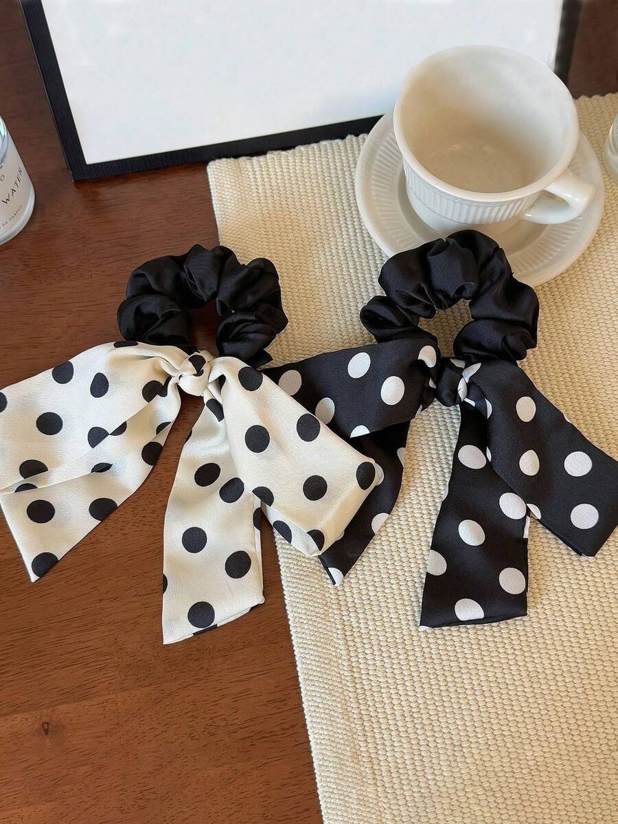 Dây buộc tóc nơ chấm bi bằng satin, dây buộc tóc đuôi ngựa hình bướm thanh lịch dành cho nữ. - Nhiều màu - Xem 1