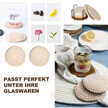 8er Set Geflochtene Baumwoll-Untersetzer mit Halter – Runde Glas- & Tassenuntersetzer, rutschfest, saugfähig, Tischschutz für Getränke, Becher und Gläser - Khaki - Übersicht 5
