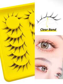 Rikuaild 6对狐狸眼假睫毛，漫画风格假睫毛，角色扮演假睫毛，自然纤长睫毛，透明带假睫毛，化妆工具 - 黑色 - 查看 5