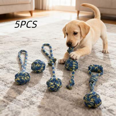 5pcs Blue Mixed Set Durable Braided Rope Dog Toys - Wear-Resistant, Suitable For Leashing And Interactive Play, Designed For Medium And Large Dogs, Textured Surface, Sturdy Structure, Suitable For Active Pets And Medium/Large Dogs, Increase Pet Play Time, Made Of Wear-Resistant Materials. Chance To Get "Buy 1 Get 2 Free" Or "Buy 1 Get 3 Free" Offer.