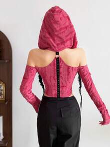 Áo thun dài tay trễ vai màu trơn gợi cảm Top Dazzle Streetwear dành cho nữ - Đỏ - Xem 5