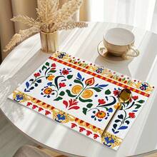 1set/1pc/4pcs/6pcs Bohemian Colorful Floral Placemat, Rectangular Machine Washable Polyester Placemat, Protected Tabletop, Insulated Placemat, Restaurant Decor, Table Decor, Houseware, Suitable For Multi-Venue, Party Decor - 1PC - View 13
