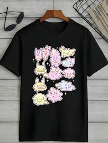 Camiseta negra para hombre con gráfico de dibujos animados. Tela de calidad, casual, cómoda, duradera, impresión de efecto. - Negro - Ver 2