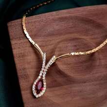 1 chiếc dây chuyền hình rắn bằng bạc Sterling S925 sang trọng đính đá đỏ, thích hợp cho các quý cô thanh lịch đeo đi dự tiệc, trang sức chất lượng cao. - Vàng - Xem 1