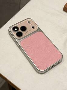 Luxury Embossed Leather Texture Pink Large Window Phone Case, Compatible With IPhone 17 17 Pro Max, 17 Pro, 17, 16 Pro Max, 16 Pro, 15 Pro Max, 15 Pro, 13 Pro Max, 14 Pro, 16, 15, 14, 13, Lens Protection, Shock-Proof Back Cover - Pink - View 5