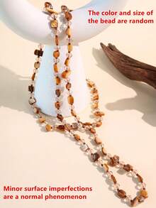 1 chiếc vòng cổ dài đính hạt màu nâu phong cách Bohemian cổ điển, kiểu dáng bất đối xứng, có thể đeo nhiều lần, trang sức thời trang mới (hạt được chọn ngẫu nhiên) - Nhiều màu - Xem 4