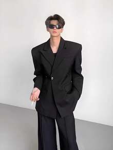 Advanced French Style Waist Cinched Three-Dimensional Silhouette Black Padded Shoulder Suit Jacket For Men's Spring And Autumn Fashion Casual Suit - Black - View 1