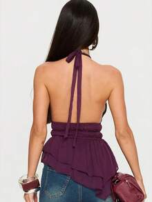 Women's Halter Neck Double-Layer Cami Top  Layered Sleeveless Tank  Summer Going Out Streetwear Blouse - 紫色 - 查看 4
