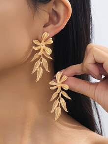 1对时尚复古树叶吊坠耳环，适合日常佩戴和节日场合 - 樹葉耳環 - 查看 1