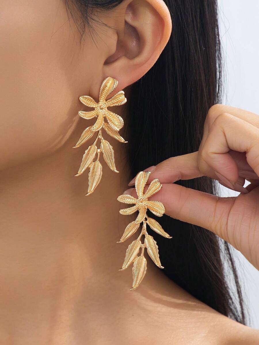 1对时尚复古树叶吊坠耳环，适合日常佩戴和节日场合 - 樹葉耳環 - 查看 1