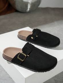 1 Pair Solid Color Casual PU Leather Strap Sandals, Suitable For Home, Vacation, All Seasons - Black - View 1