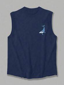 1件男士夏季休闲鲸鱼印花圆领背心 - 藏蓝色 - 查看 3