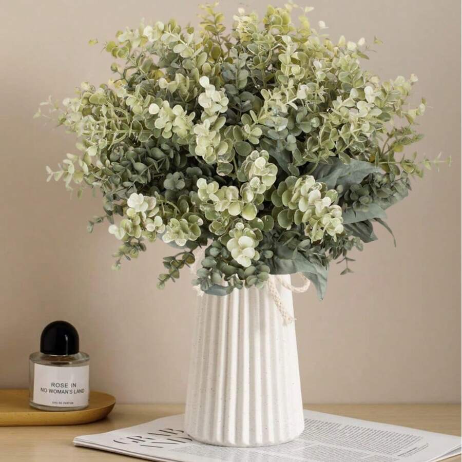 1件装高品质仿真植物塑料花束，尤加利叶，春季情人节礼物，生日派对装饰，婚礼花篮，新娘手捧鲜花，家居装饰，餐厅，卧室，窗台，花瓶装饰，新年装饰，户外花园，开学季 - 灰綠色 - 查看 1