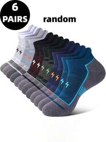 6双装男士运动短袜，加固缓震，防滑后跟贴片，防磨损设计，动态压缩技术，适合跑步、徒步、健身训练 - 彩色 - 查看 10