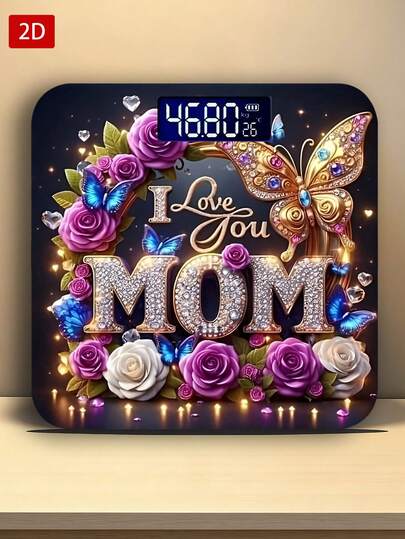 1pc LED Display Electronic Scale, 2D Dreamlike Butterfly Pattern Art Digital Bathroom Scale, Decorative Weighing Platform - Suitable For Long-Term Use, Meeting Family Weighing Needs, Christmas, New Year, Valentine's Day Gift, Uses AAA Batteries (Batteries Not Included)