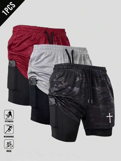 Quần short thể thao ngoài trời mùa hè dành cho nam, nhanh khô, thoáng khí, kiểu dáng thời trang thường ngày, quần Bermuda 2 trong 1 màu đen.