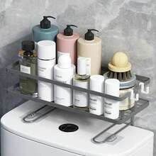 15lbs Capacity No-Drill Bathroom Wall Mounted Storage Rack, Single-Tier Metal Organizer With Toilet Paper Holder, Rust-Proof Space Saving - Black - View 6