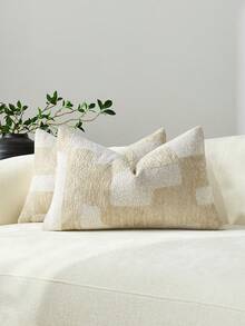 1pc/2pcs Beige Geometric Patchwork Pattern Throw Pillow Cover, Modern High-Density Jacquard Chenille Fabric Square Customized Decorative Cushion Cover, Suitable For Home, Sofa, Bed, Chair, Party, Gift For Friends, All Seasons - Beige - View 10
