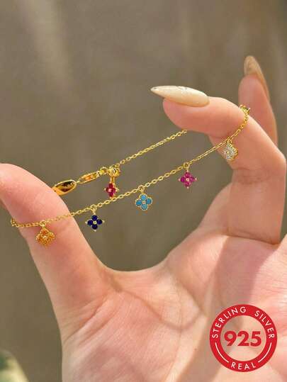 1 chiếc vòng tay hoa bốn lá tối giản nhiều màu sắc, trang sức bạc S925 hoặc bạc Sterling 925, quà tặng dành cho phụ nữ, cô dâu, sinh nhật, hẹn hò.