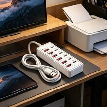 Hub USB de 12 portas com carregamento rápido de 66 W [6 USB + 6 PD], multi-interface adequado para diversos dispositivos USB com carregamento rápido, ideal para dispositivos USB de 5 V, como computadores, laptops, tablets, etc. Hub USB 12 em 1 com 6 portas USB e 6 portas Type-C com suporte para carregamento rápido PD de 66 W, adaptador compacto multi-portas para dispositivos USB, laptops, tablets, smartphones, pen drives, discos rígidos externos, etc. - Multicolorido - Ver 3