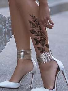 2pcs Waterproof Temporary Transfer Tattoo, Water Transfer Paper, Vintage Boho Gothic Style, Sketch Rose & Mandala Flower Pattern, Delicate Line Details, Long Lasting Fake Tattoo Stickers, Body Art Decals For Women, Suitable For Chest, Shoulder - Black - View 6