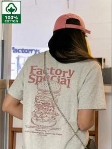 Hamburger Print Heather Gray Short-Sleeved T-Shirt, 100% Cotton, Women's Casual Everyday Wear, Domestic Shipping, Top, Women's, Summer, Short Sleeves, Best Price, Spring Clothes, Short-Sleeved Top, T-Shirt, Summer Clothes, New Arrival, Women's Short-Sleeved T-Shirt, One Piece, Plain Design, Regular Length, Made Of Cotton Material, Comfortable To Wear, Machine Washable. - Light Grey - View 1