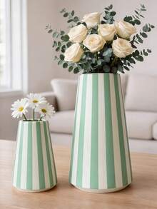 1pc Black & White Striped Plastic Planter, Minimalist European Style Cylindrical Flower Pot, Suitable For Living Room, Bedroom Or Tabletop Decor - Cylindrical Stripes - View 12