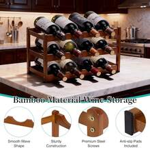 ERUIV 12 Bottle Wooden Wine Rack, 3-Tier Freestanding Countertop Wine Bottle Holder, Wood Wine Storage Organizer For Home Bar Pantry Cellar, Wine Display Rack For Red Wine Liquor - 424三層12瓶紅酒架 - 查看 5