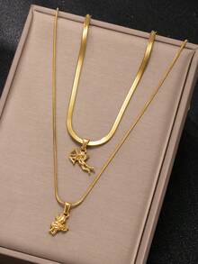 Bộ trang sức mạ vàng 18K phong cách Bohemian, mặt dây chuyền hình thiên thần và ác quỷ, trang sức đeo nhiều lớp, thích hợp làm quà tặng Ngày của Mẹ/Giáng sinh/Lễ Tạ ơn/Halloween/Đám cưới/Tiệc tùng/Hàng ngày/Đi biển, quà tặng kỷ niệm/Ngày Valentine/Sinh nhật cho phù dâu. - Vàng - Xem 4