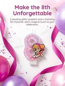 Bougies chiffres de chien de dessin animé, bougies d'anniversaire numéros 0-9 pailletées rose et violet, convient pour diverses décorations de fête et tous les groupes d'âge - Multicolore - Voir 2