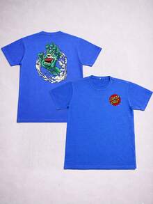 Stonewashed Basic Comfortable T-Shirt For Everyday Wear, Sizes PP To GG, Santa Cruz Mão Zumbi Art Streetwear Urban Culture Street Fashion Street Graffiti Tagging Skater Skateboard Shirt Blouse Unisex Men's Women's 100% Cotton Top Premium Streetwear New Release Immediate Shipping Various Colors!! Plus Size - 藍色 - 查看 3