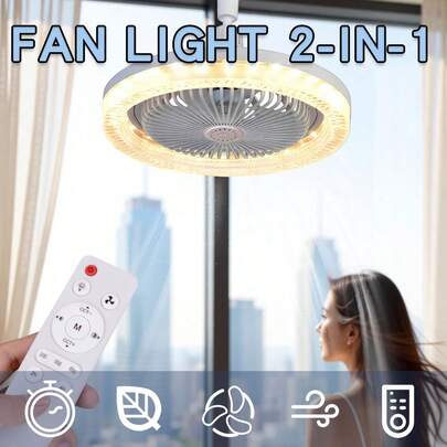 Miflame 旋转式三合一吊扇，带遥控器和E27转换灯座，适用于卧室和客厅。