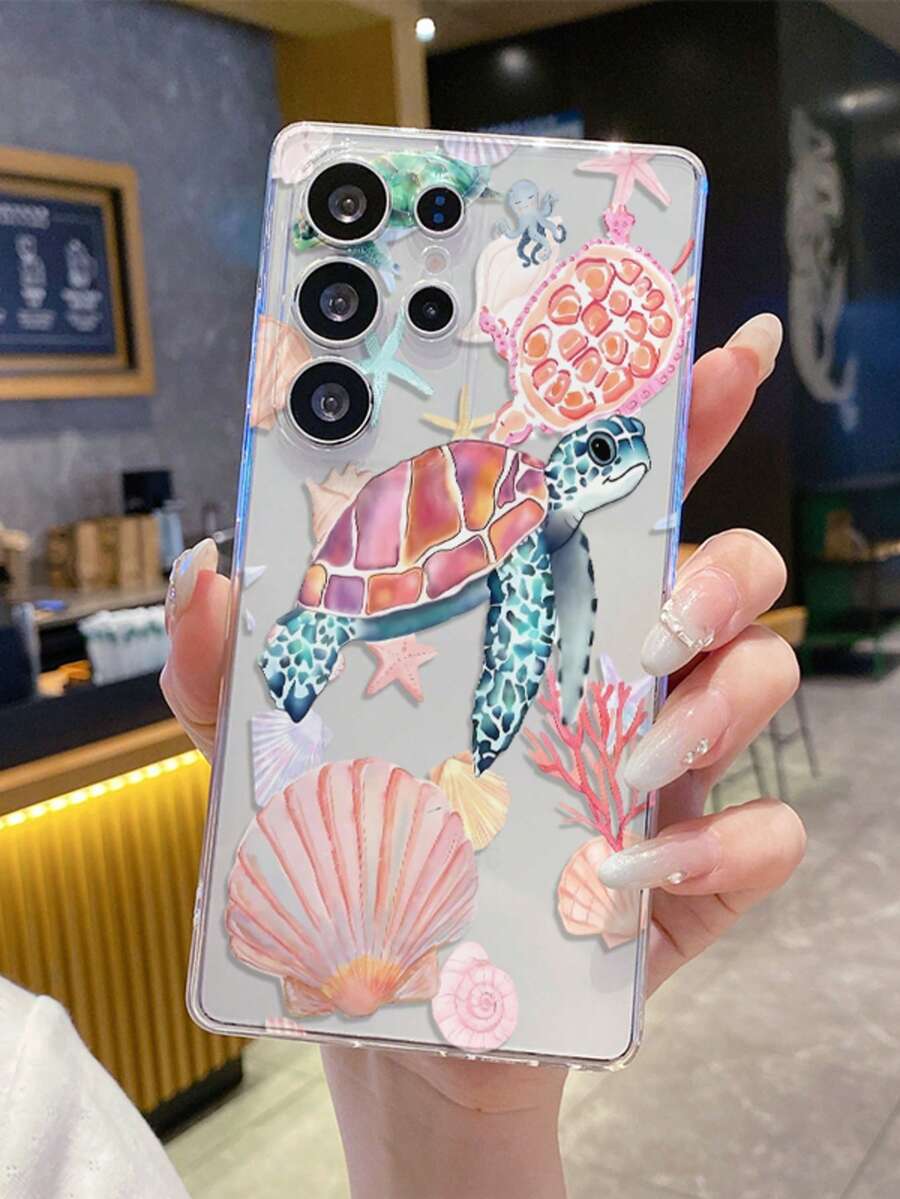 Aesthetic Sea Turtle Seashell Clear Phone Case For Galaxy S24/S25/S26 Phone 17 Pro Max/16/15/14 Pro Max Soft TPU Bumper Protective Cover - Multicolor - View 1