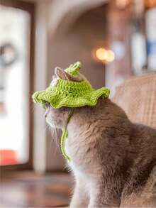 1pc Frog Design Knitted Pet Hat Cute Cartoon Cat Cap - Delicate Pet Headgear For Small Dogs And Cats - Multicolor - View 3
