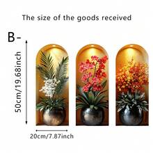 3片金色玫瑰造型墙贴，设计灵感源自拱形花瓶，饰以花卉植物。采用可移除乙烯基材料制成，适用于客厅沙发背景墙和卧室墙面装饰，营造出精美的现代艺术壁画效果。 - 多色 - 查看 9