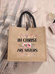 Bolso de lino con estampado de letras "Hermanas en Cristo para Siempre", bolso de mano, bolso de playa, bolso de almacenamiento de viaje, bolso de compras, bolso de cosméticos, bolso de almacenamiento de accesorios, bolso de papelería, bolso de mano del Día de la Diosa, reutilizable, regalo para seres queridos, regalo del Día de la Madre y Día de la Diosa, bolso de regalo personalizado, adecuado para bodas, cumpleaños - Multicolor - Ver 8