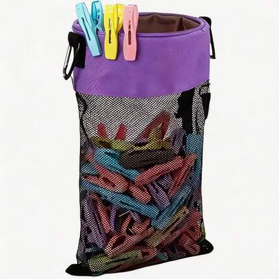 Mesh Clothespin Bag With Hooks, Drawstring Closure, Wide Mouth Clothespin Bag, Drawstring, Clothespins, Wooden Clothespins, Canvas Clothespin Storage Bag