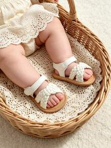 Giày sandal Mary Jane cho bé gái 0-6 tháng/6-12 tháng/12-18 tháng, giày công chúa mùa hè chống trượt đế mềm cho bé đi học mẫu giáo, dự tiệc bãi biển, thoáng khí, hở mũi mùa xuân/hè. - trắng - Xem 3