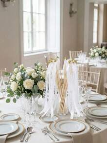 Bacchetta da sposa in stile europeo con nappe in nastro, pizzo, nastro di raso colorato, manico in legno, campana in nastro di raso e pizzo bianco, adatta per matrimoni, festival, feste e regali per addii al nubilato - Multicolore - Visualizzare 7