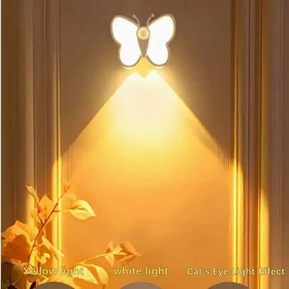1pc LED Butterfly Induction Wall Light Night Light, USB Rechargeable Magnetic Cabinet Light With Motion Sensor, Automatic Induction Switch, LED Butterfly Night Light Wall Mounted Night Light, Suitable For Home, Bedroom, Wardrobe, Corridor, Passage, Staircase, And Bathroom Home Atmosphere Night Light, Perfect Holiday Decoration Gift