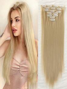 18-32 Inch Clip-In Hair Extensions 7pcs Set Black & Gold With Lowlights, Synthetic Fiber, Suitable For Women And Girls For Party And Daily Use - 彩色 - 查看 14